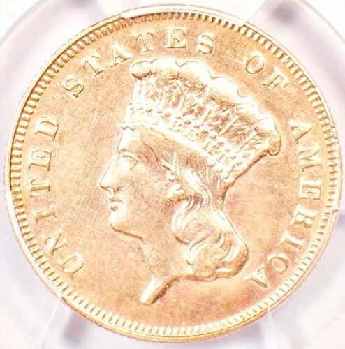 1878 年 3 ドル インディアン金貨 $3 - PCGS AU 認定の詳細 - 希少コイン!