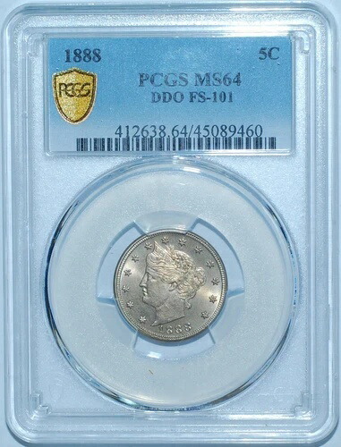 1888年 PCGS MS64 FS-101 DDO ダブルダイ 表面 ダブルイヤー リバティ V ニッケル 454,960円