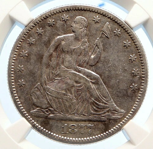 1877年 アメリカ イーグル座像自由の女神像 オールド シルバー ハーフドルコイン NGC i95570