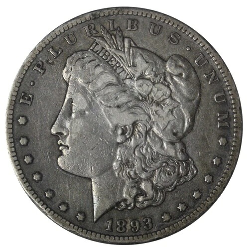 1893-CC モルガン銀貨 VF+/XF E387 SGLLM