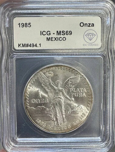 1985年 メキシコ 1オンザ シルバー リベルタッド ICG MS-69 IDC 検証済み KM#494.1