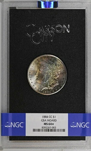 1884年 CC モルガン シルバー ダラー NGC MS-64* レインボー トーニング GSA ホード レインボー トーニング