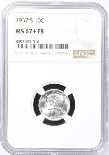 1937年 S マーキュリーダイム NGC MS-67+ FB CAC