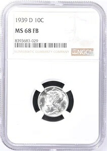 1939年 D マーキュリーダイム NGC MS-68 FB