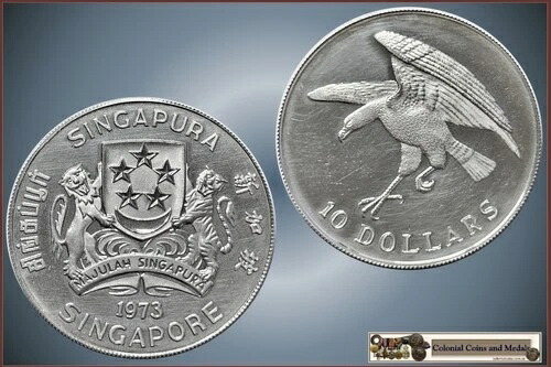 楽天市場】シンガポール 1977年記念銀貨 .500 ファインプルーフ 10ドル