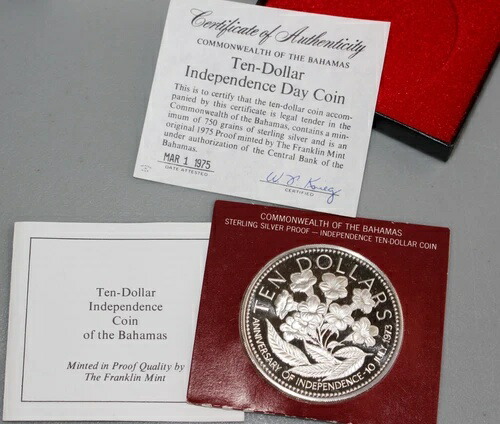 楽天市場】1975年 バハマ 10ドル 独立記念日 シルバープルーフコイン