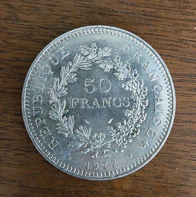1977年 未使用 銀貨 50フラン フランスコイン ヘラクレス画像