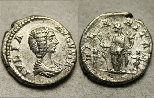 希少な本物の古代ローマ銀貨ジュリア ドムナ デナリウス ヒラリタス コルヌコピア