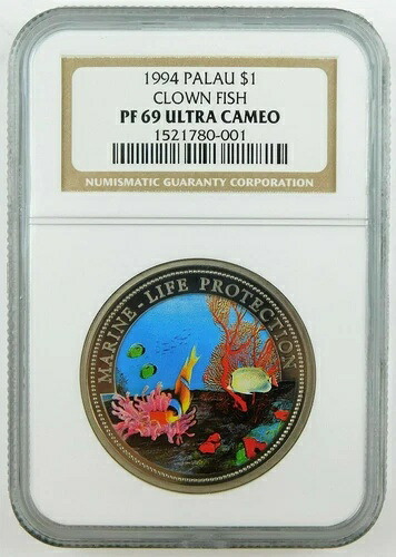 1994年パラオ1ドルカラークラウンフィッシュNGC PF69海洋生物保護希少