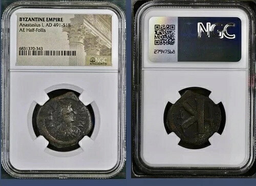 アナスタシウス1世 NGC ビザンチン帝国コイン 491-518AD 本物認定済み 大型古代コイン