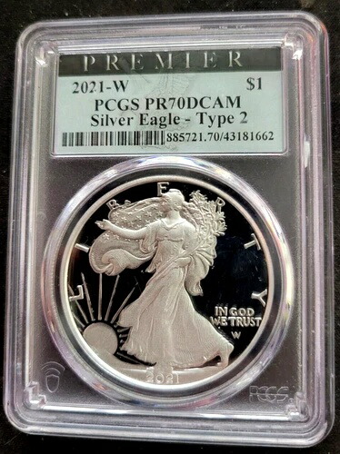 2021-W タイプ2 プルーフ シルバー イーグル PCGS プレミア PR70 希少
