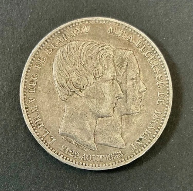 ベルギー - レオポルド1世 - 希少で美しい5フラン 1853年 - ブラバント公爵との結婚