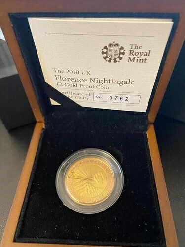 2010 22ct ゴールド プルーフ フローレンス ナイチンゲール ?2 箱 + COA、少量発行、素晴らしい。