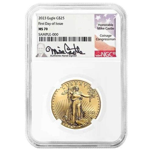 2023年 25ドル 1/2オンス アメリカンゴールドイーグル NGC MS70 FDI マイク・キャッスル 国旗ラベル