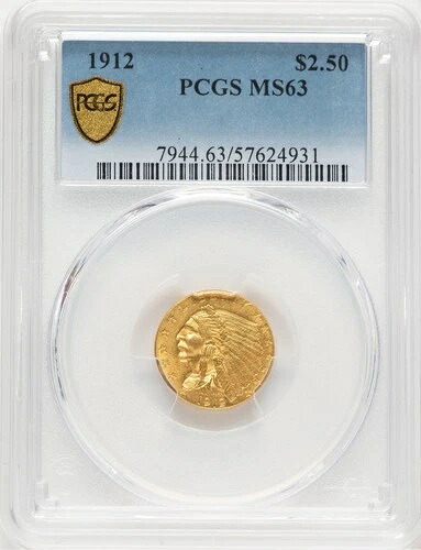 1912年 2.50ドル インディアンクォーターイーグル PCGS MS63 (777398021)