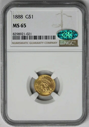 1888年インディアンプリンセスラージヘッドゴールドドル $1 MS 65 NGC CAC承認