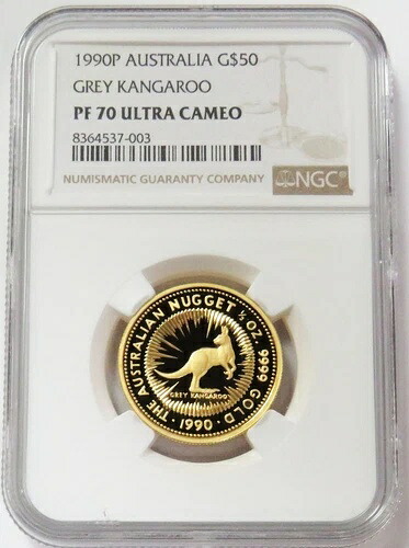 1990年 Pゴールド オーストラリア 2248枚 鋳造 $50 グレーカンガルー 1/2オンス NGC PF 70ULTRA カメオ