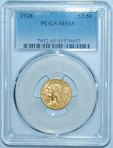 1928年 PCGS MS65 $2.50 $2 1/2 金インディアンヘッドクォーターイーグル