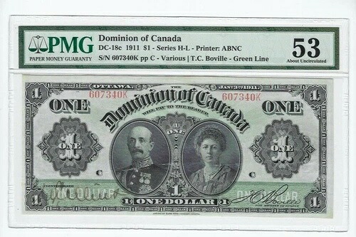 1911年 カナダ領 DC-18c シリアル H-L $1 SN# 607340K PMG AU-53