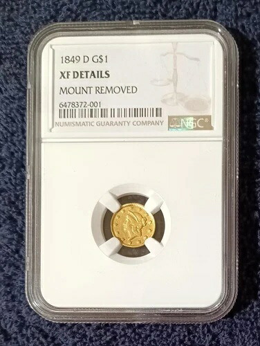 1849-D タイプ1金貨、ダロネガ造幣局、NGC XF 詳細