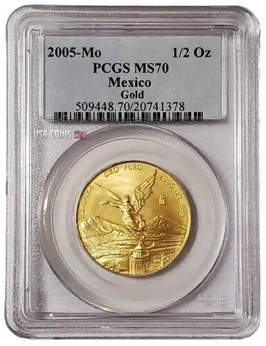 2005年 1/2オンス ゴールド メキシコ リベルタッド PCGS MS70 コイン。