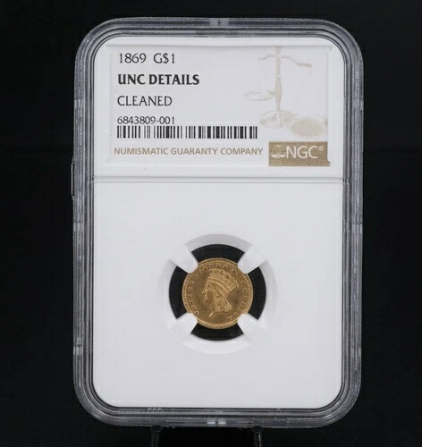 1869年製アメリカンゴールド1ドル硬貨 NGC 未流通詳細 CN529