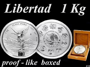 リベルタッド 2011 メキシコ 1 kg / キロ 銀貨 非常に希少 プルーフのような箱入り
