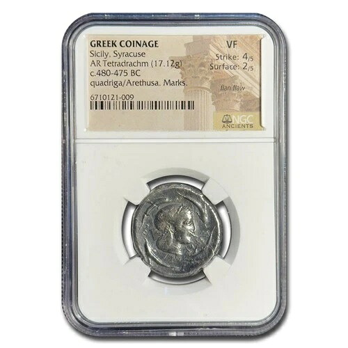 シチリア島、シラクサ AR テトラドラクマ金貨 (紀元前480-475年) VF NGC (4/2)