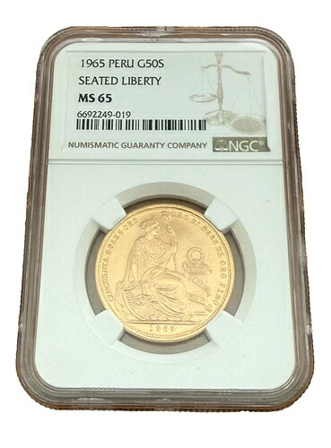 ペルー 1965年 金貨 50ソル NGC MS65 自由の女神像
