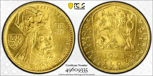 チェコスロバキア 1978年 金貨 PCGS MS67 チャールズ4世