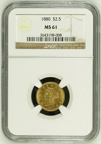 1880年 MS61 NGC 2,960枚！過小評価されているキーデートの2.50ドル金貨クォーターイーグル
