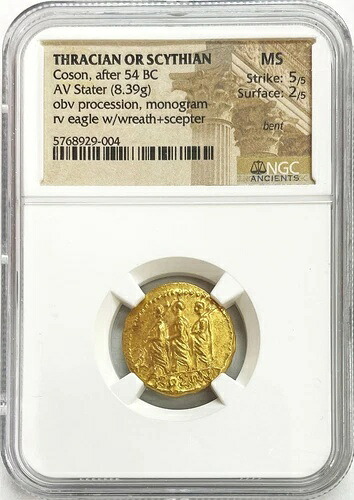 紀元前54年。古代トラキア/スキタイの金貨、スタテル・コソン、NGCミント、状態5/2