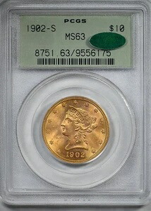 1902-S リバティヘッド ゴールドイーグル 10ドル PCGS MS63 CAC OGH