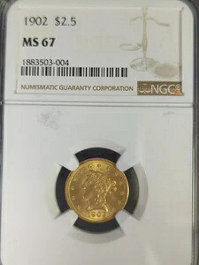 1902年 $2.5 NGC MS 67 リバティヘッド ゴールド クォーターイーグル 1883503-004｜WORLD RESOURCE【KING店】