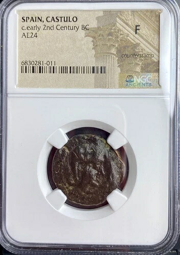 紀元前200-100年頃のケルトコイン NGC 古代イベリアの希少な雄牛と三日月形の本物のカストゥロ