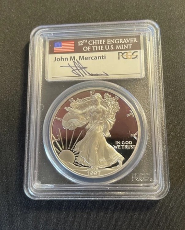1997年 Pプルーフ シルバーイーグル PCGS PR69 DCAM ジョン・マーカンティ 直筆サイン入り ブラックラベル