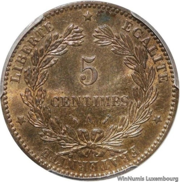 F3752 希少 フランス 5サンチーム・セレス 1890 A パリ PCGS MS63 -＞ オファー- 74,415円