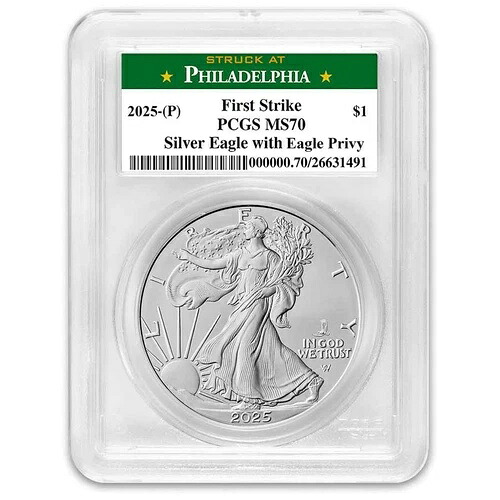 2025-(P) シルバーイーグル、イーグル・プリヴィ MS-70 PCGS (FS、フィラデルフィア)｜WORLD RESOURCE【KING店】