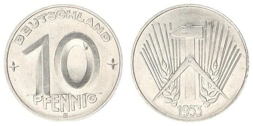 GDR 10 フェニヒ 1953 E レア イヤー/ミント マーク 84843 117,700円
