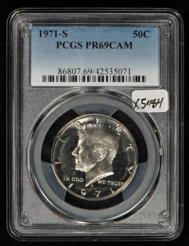 1971-S 50セント ケネディ ハーフダラー - プルーフ - 強力なカメオ - PCGS PR 69 CAM - X5484