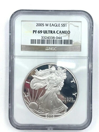 2005 W ASE シルバーイーグル、NGC PF69 ウルトラカメオ、S$1 .999 シルバー G16.6