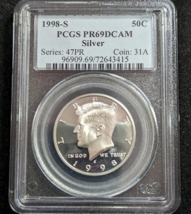 1998-S プルーフ シルバー ハーフドル 50セント PCGS PR69DCAM 72643415 シリーズ 47PR