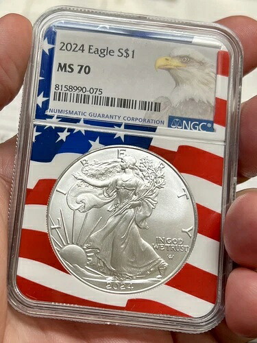 2024年 1ドル シルバーイーグル NGC MS70 白頭鷲ラベル アメリカ国旗コア 48,180円
