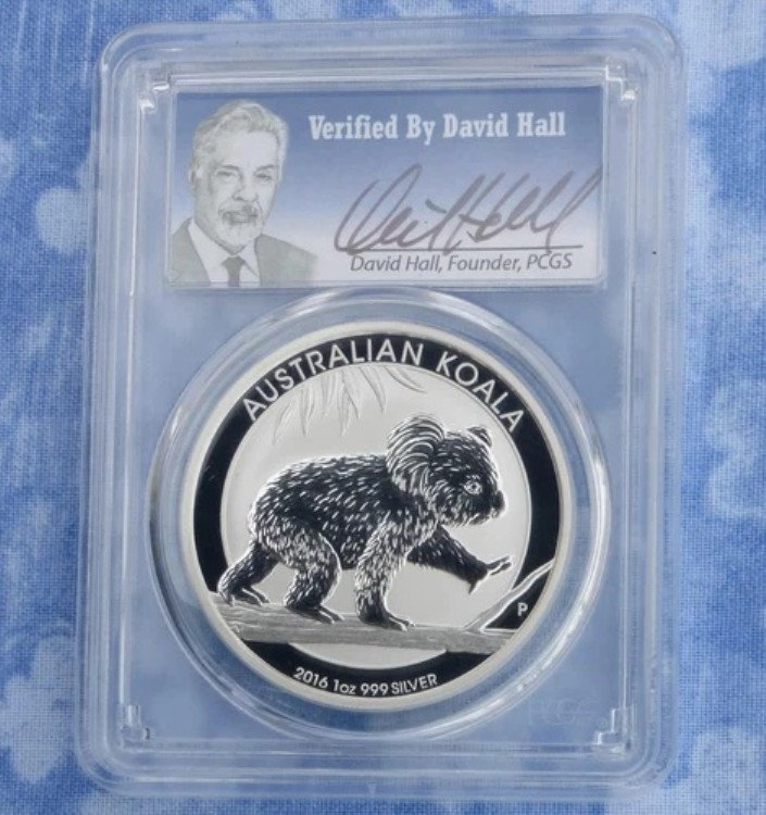 2016 PCGS MS 70 コアラ 1オンス .999 シルバー オーストラリア $1、デビッド・ホール直筆サイン入り