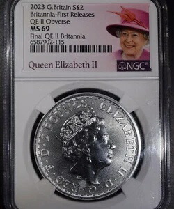2023年 イギリス 1オンス .999 シルバー ブリタニア *最終エリザベス表側* \