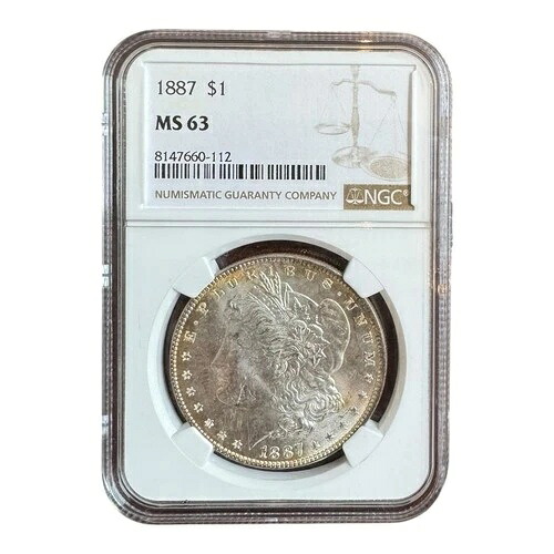 1887年 モルガン銀貨 $1 NGC MS 63 ゴールドリムトーン認定コイン
