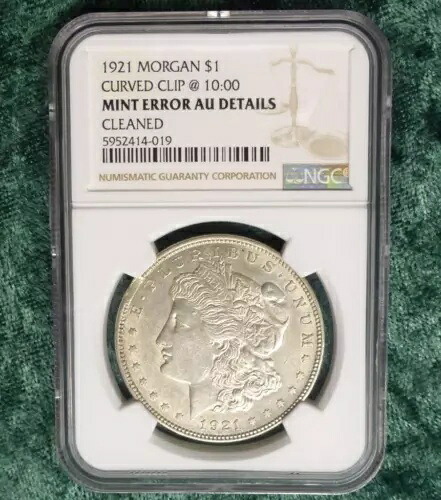 1921 NGC AU 詳細 カーブクリップ @10:00 シルバー モルガン ダラー、ミントエラー $1、PRO