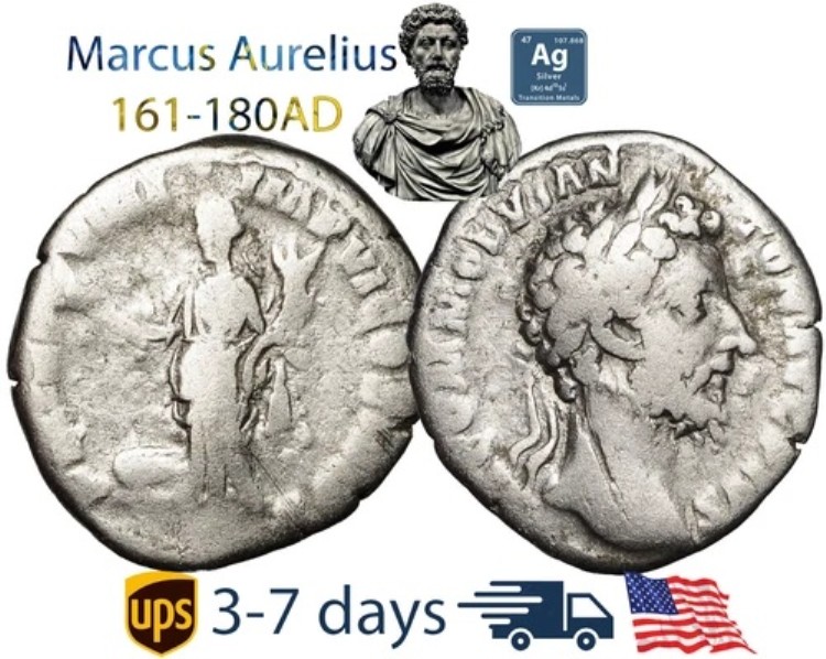 古代ローマ帝国コイン シルバー デナリウス マルクス アウレリウス 161 180 AD #21075