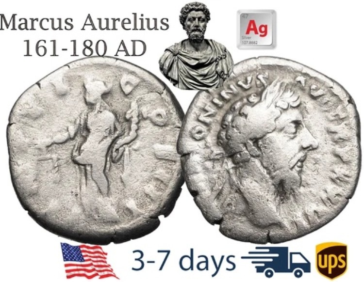 古代ローマ帝国コイン シルバー デナリウス マルクス アウレリウス 161 180 AD #21385