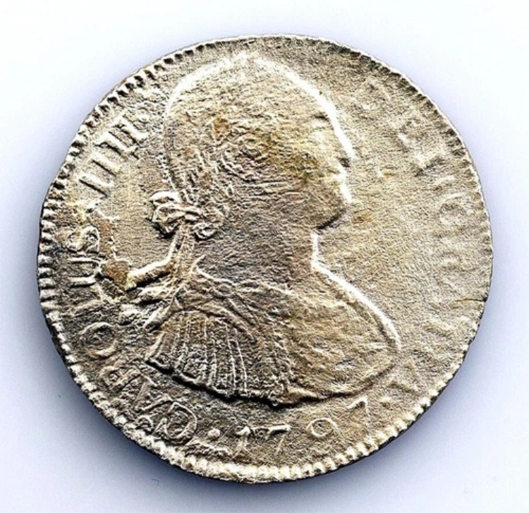 スペイン＝カルロス4世 2レアル 1797年 グアテマラ 難破船 銀5.7g 希少